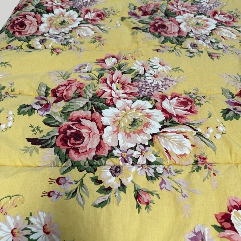 Ralph Lauren Sophie Brooke  King Comforter Yellow Pink Cabbage Rose Floral